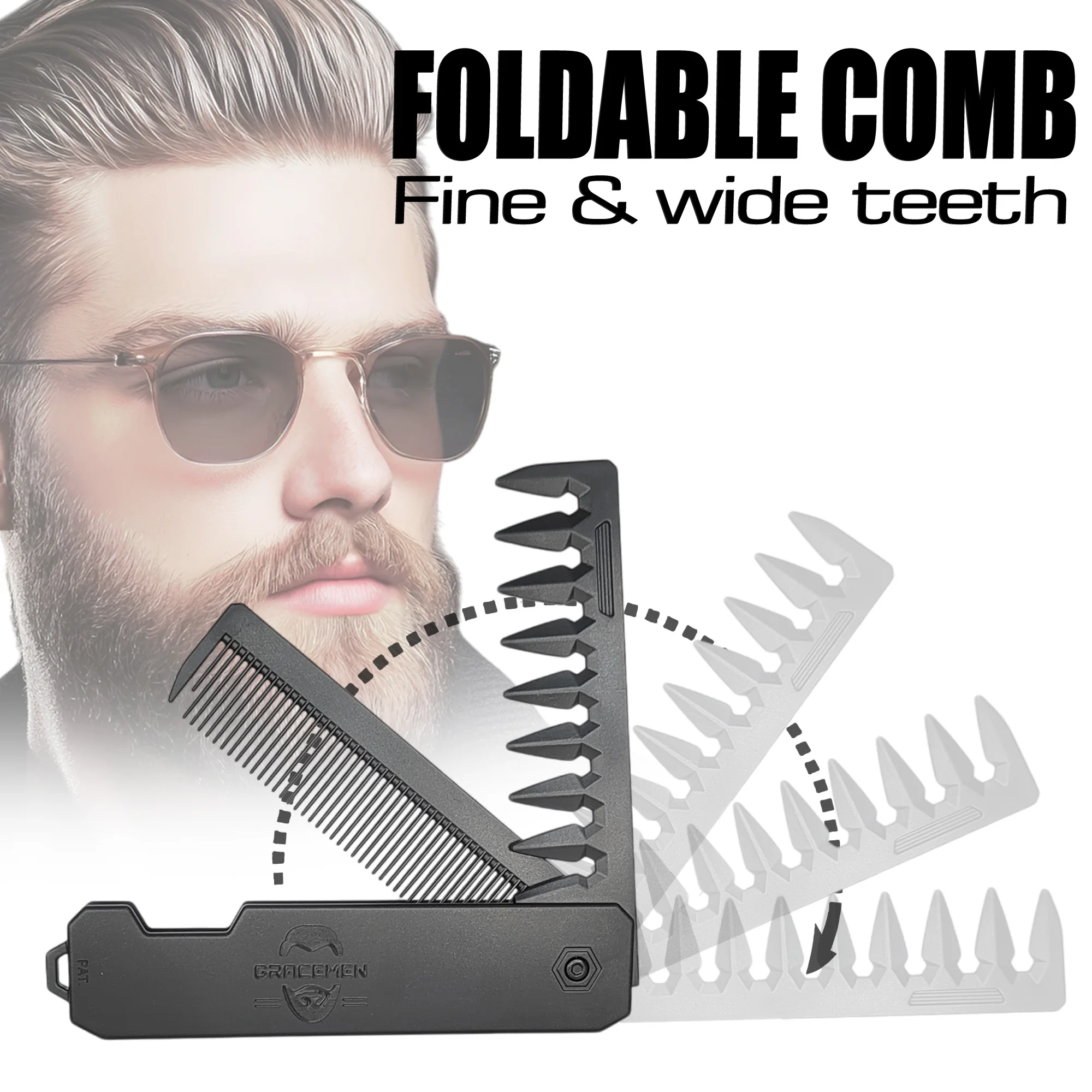 

Gracemen Foldable Comb Portable Pocket Beard Comb Small Size Black Plastic Mustache Hair Comb for On-the-go Grooming