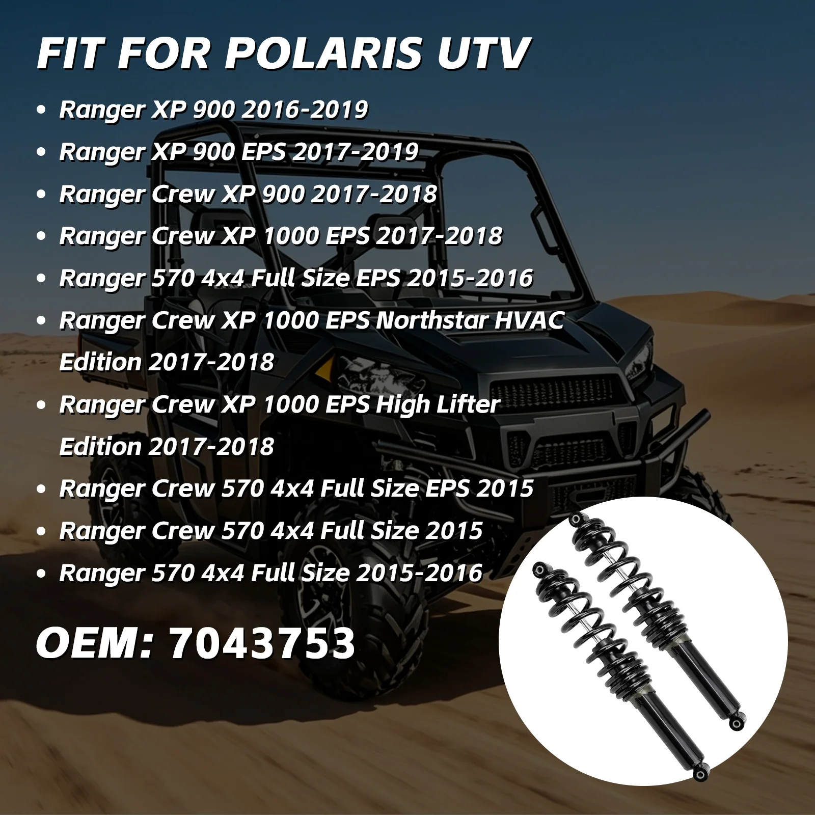 Rear Shocks Absorber Kit For Polaris Ranger 570 2015 2016 Ranger Crew XP 900 2013-2019 Ranger XP 1000 2017 2018 7043753