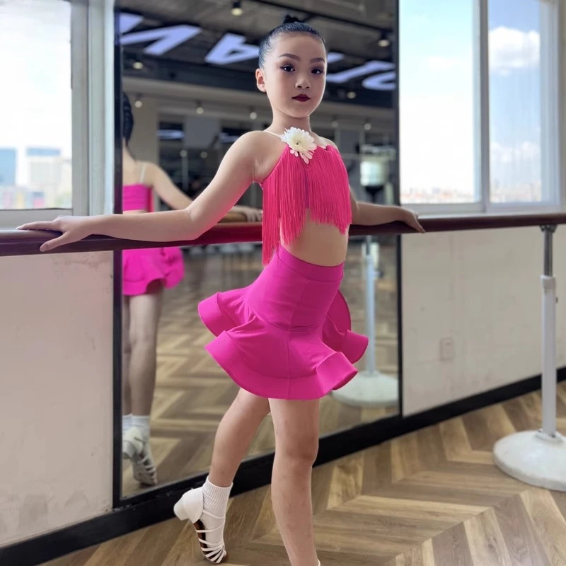 

Advanced girls' Latin dance performance costumes, professional practice costumes, halter tassels, Latin dance costumes for girls