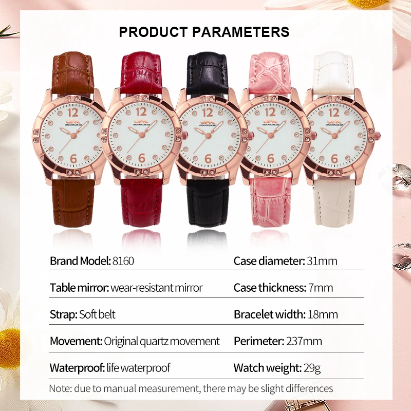 ساعة كوارتز نسائية OPK 8160 بحزام جلدي مقاومة للماء وبسيطة وعصرية #6