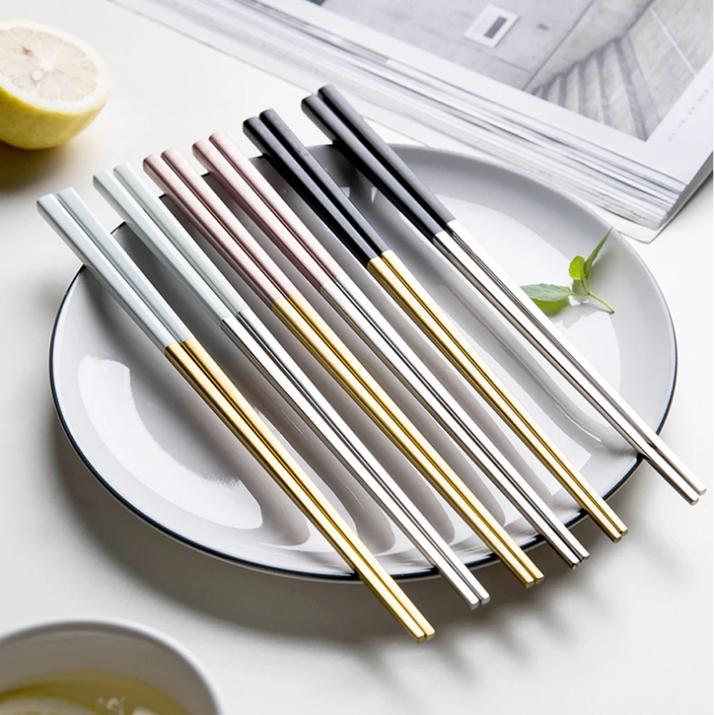 

1pcs 23Cm Stainless Steel Anti Slip Chopsticks Square Design Non Slip Lightweight Creative Dining Ware For Family Fine