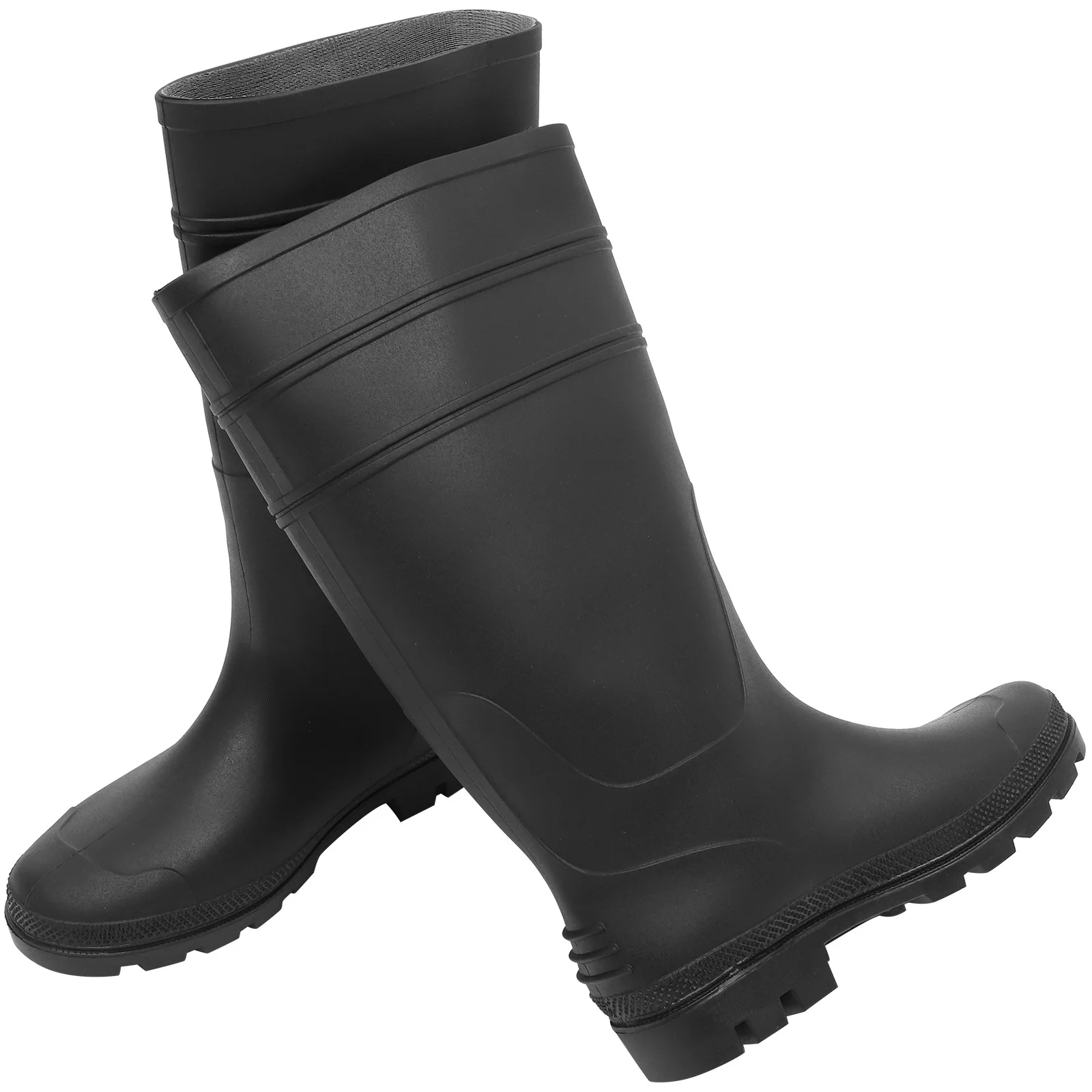 

1Pair Black PVC Rain Boots Men High Knee Waterproof Injection Molded Non-Slip Protective Footwear for Agriculture Food