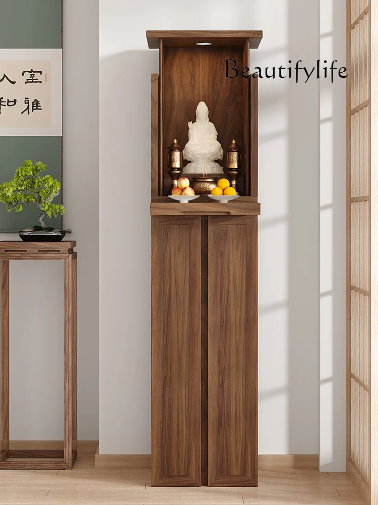 Black Walnut Buddha Shrine Altar Altar Cabinet Chinese God of Wealth Solid Wood Incense Burner Table Worship Cabinet