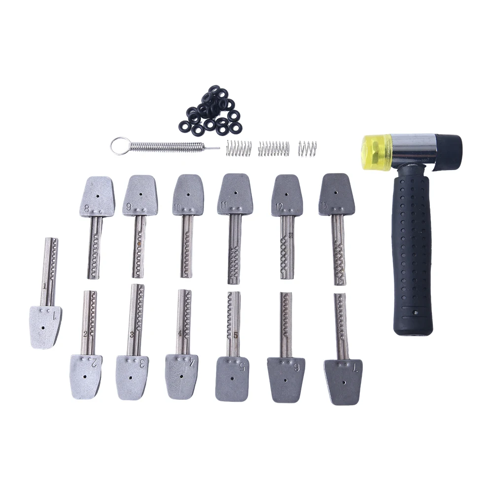 

13pcs Stainless Steel Bump Keys with Hammer Set Professional PadlockShims Locksmith Supplies Repair Tools
