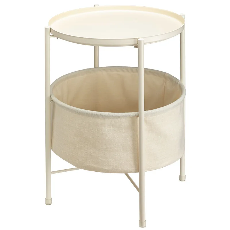 

Nordic Style Small Tea Table Iron Art Tray Sofa Couch Bedside round Table Double Layer Tablecloth Pocket Design Coffee Table