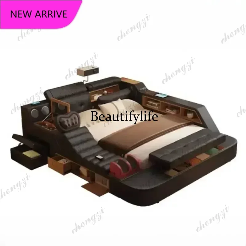 

P3 Black King Size Frame Double Bed With Drawers Storage Multifunction Massage Bed Storage Modern For Camas De Dormitorio