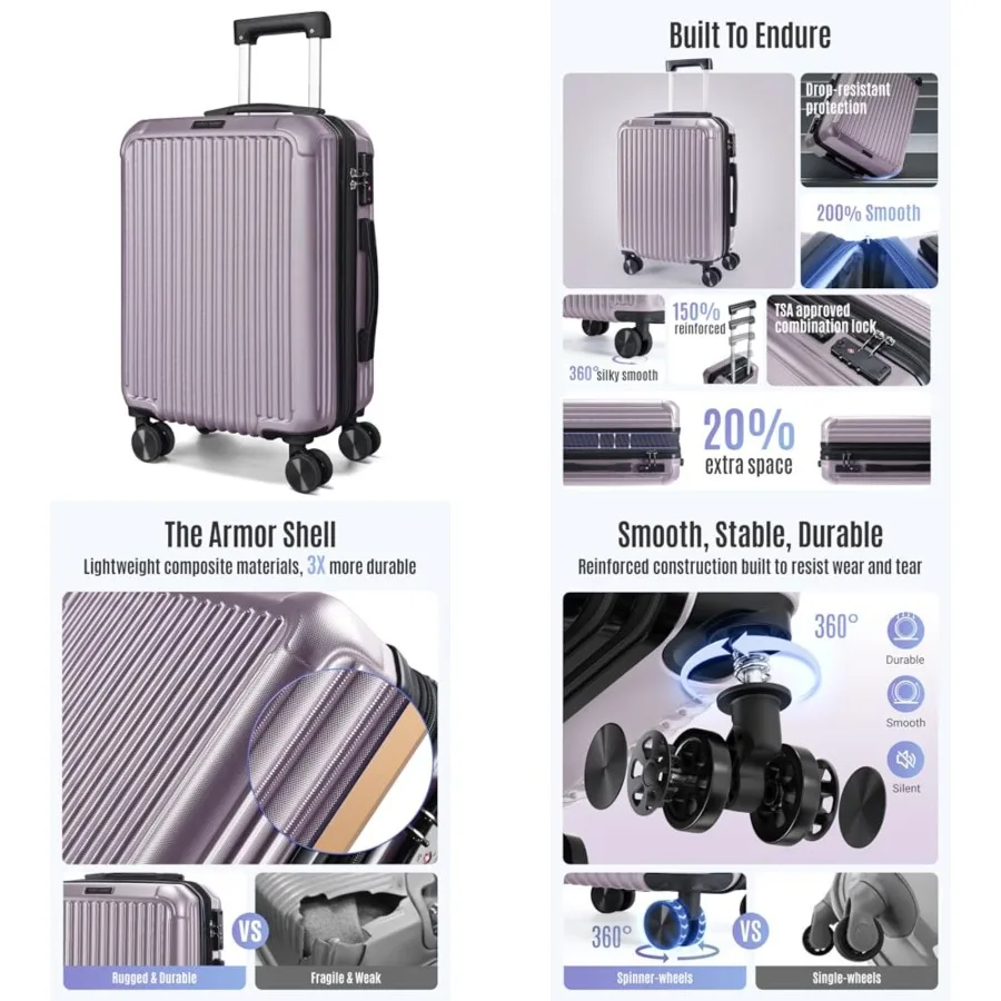 Carry On Luggage 22x14x9 Airle Approved, Durable Hard Shell Carry On Suitcases with Wheels, Expandable Hardside Lightweight Tra