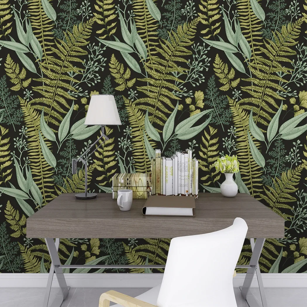 Seamless Self-Adhesive Wallpaper- Removable Wall Stickers with Green Plants & Flowers for Stylish