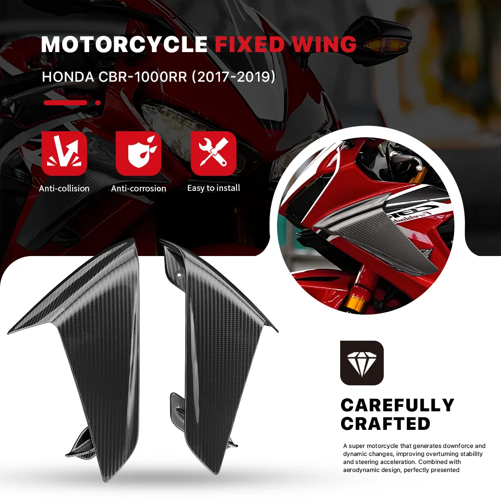 

100% 3K Carbon Fiber Motorcycle Fixed Wing Spoiler Fairing For Honda CBR-1000RR CBR1000RR 2017-2019 Aerodynamic Side Winglet