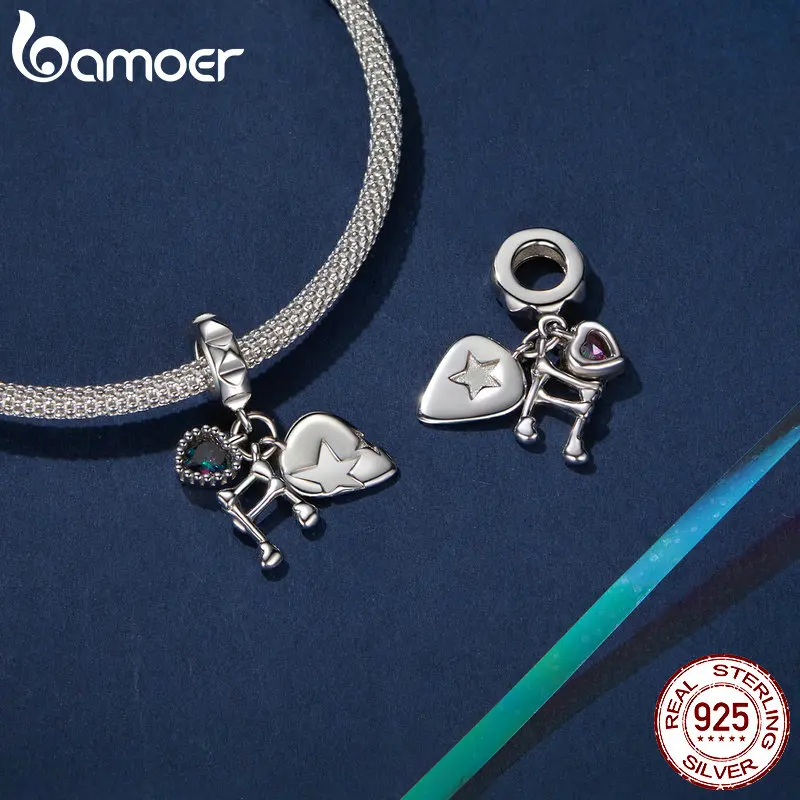 BAMOER 2024 New Solid 925 Sterling Silver Rock Music Pendant fit Charm Bracelet Jewelry DIY 925 Bamoer Charm SCC2870