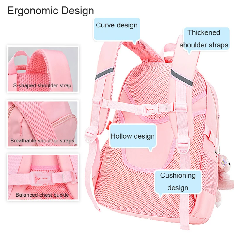 2023 Children Waterproof Schoolbag Cute Pink Primary Backpack For Girls Princess Bookbags Kids 1 Grade 9 Years Mochila Escolar