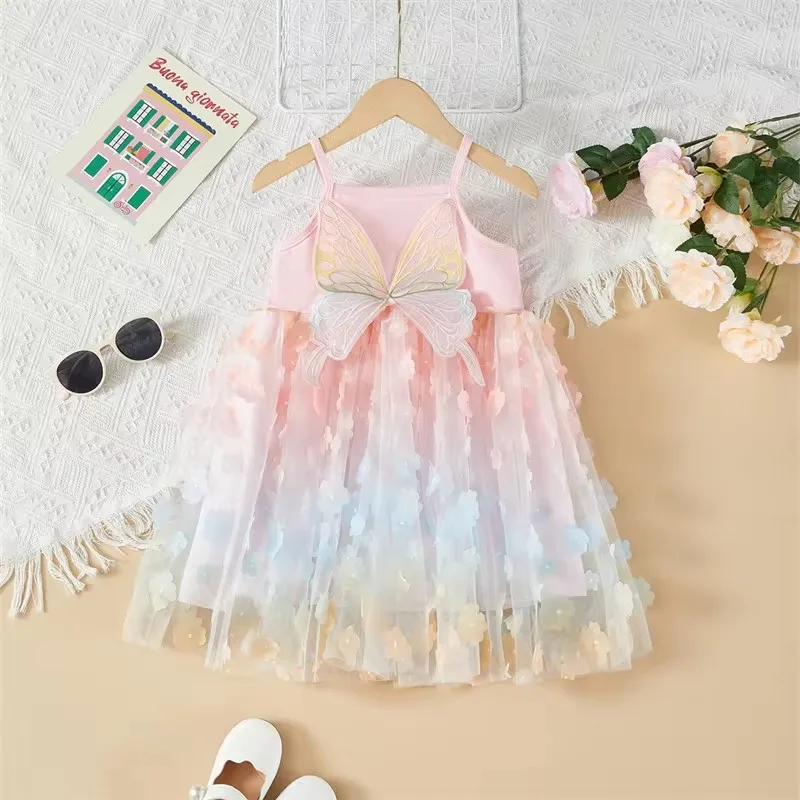 

New Children's Butterfly Suspender Dress Gradient Party Princess Dress Sweet And Cute Dress Children's Daily Casual Dress