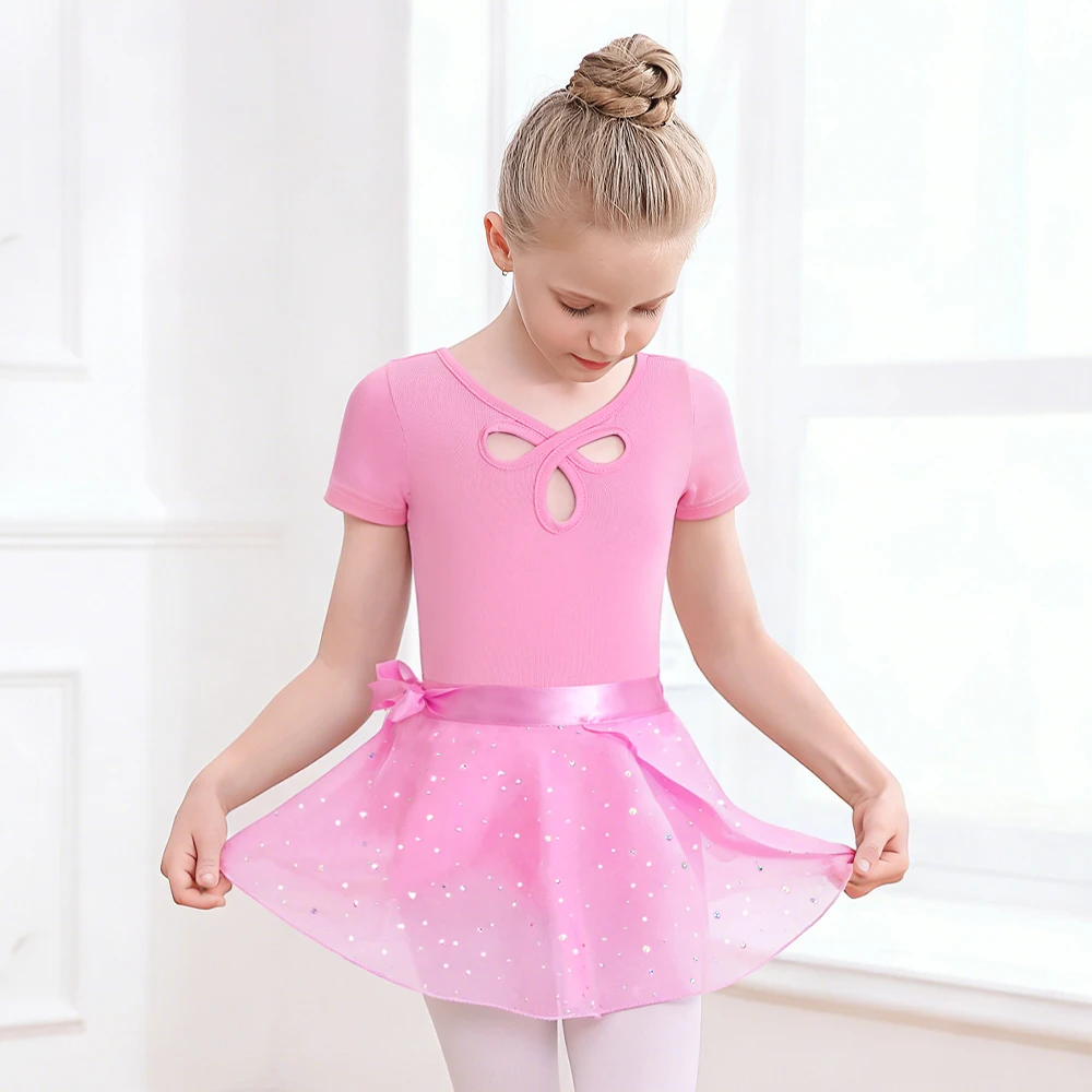 

Балетные купальники для девочек со съемной юбкой, классический костюм балерины, гимнастический костюм с коротким рукавом