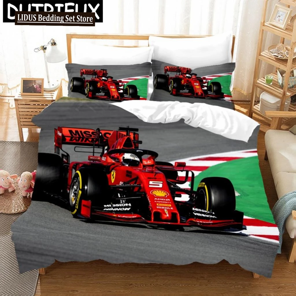 

Red Racing Car 3D Boy Bedding Set F1 Game Racer Printing Duvet Cover 2/3pcs Bedclothes With Pillowcase Twin Full Bedspread