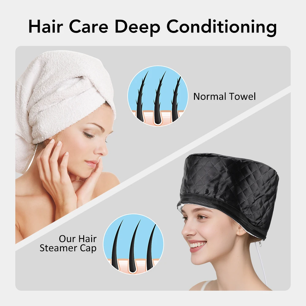 Portable Electric Thermal Hat 10-Level Heat Electric Hair Cap 3Timer Settings Electric Hair Steaming Cap for Salon Hair Care SPA
