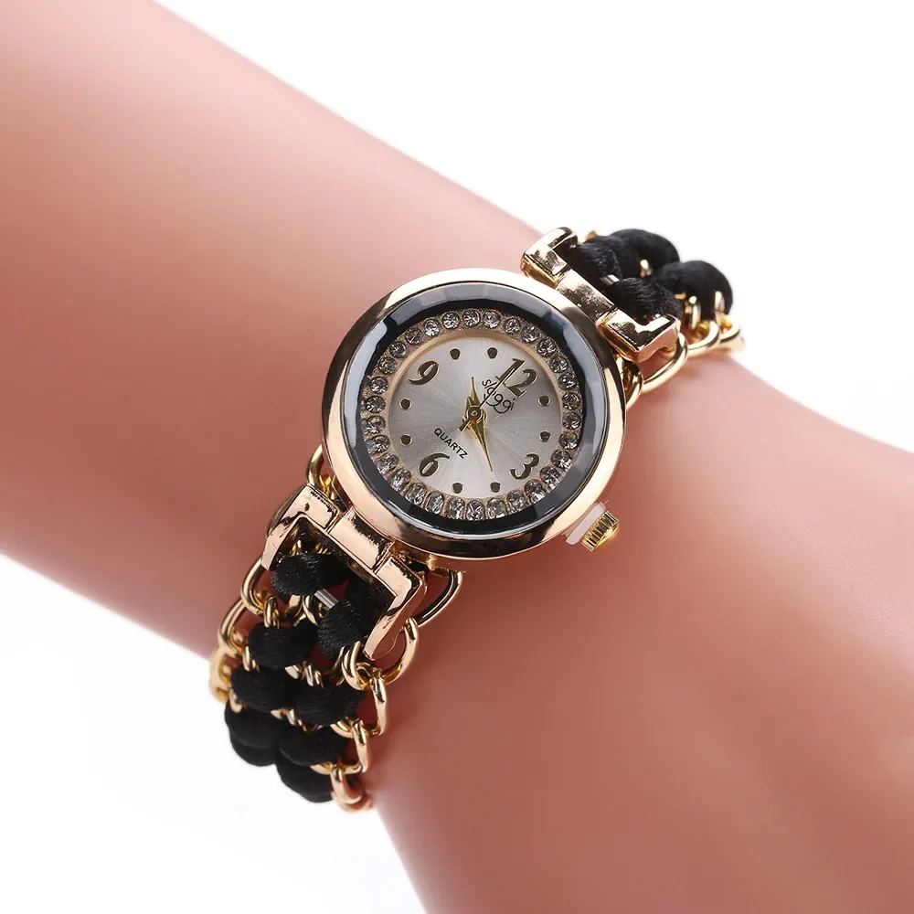 Reloj de pulsera de movimiento de cuarzo analógico para Mujer, cadena de cuerda de tejer, Reloj de pulsera de cuarzo de estilo Simple a la moda,