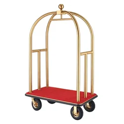 New design removable Custom Stainless Steel Hotel gold iron portable Bellman  Baggage Cart lobby Luggage Trolley for Hotel