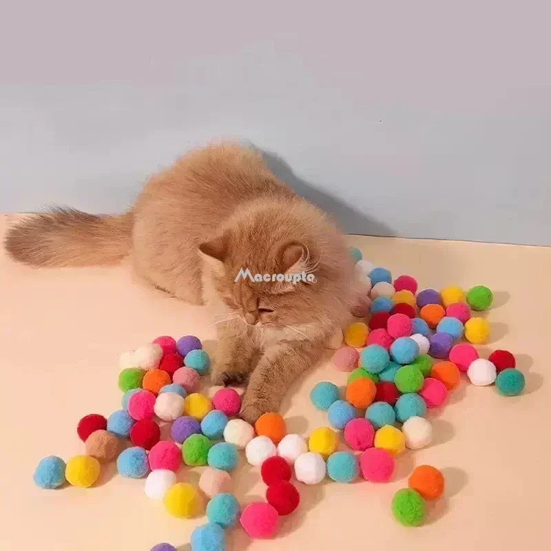 Creative Interactive Launch Training Cat Toys Kittens Mini Pompoms Games Stretch Plush Ball Toys Cat Supplies Pet Accessories