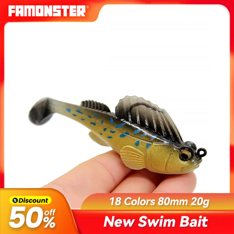 

Famonster Fishing Lure Hidden lead Hook Swimbaits Wobblers Perch Soft Silicone Dark Sinking Jig Tackle T-tail Pike Bass Winter