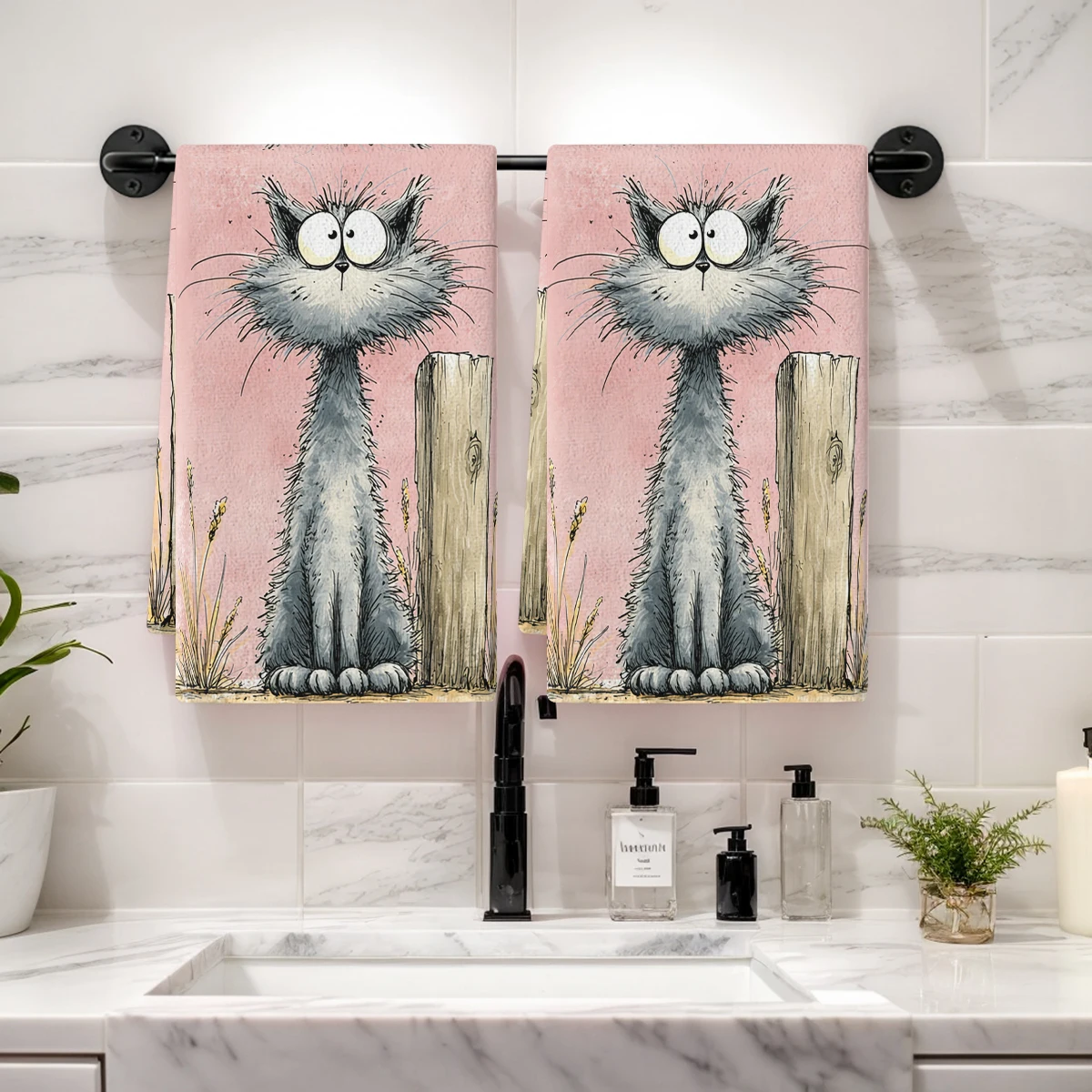 

Funny Cartoon Cat Pattern Polyester Dish towel, Kitchen towel, Dish cloth - Fade Resistant & Machine Washable Kitchen Linen