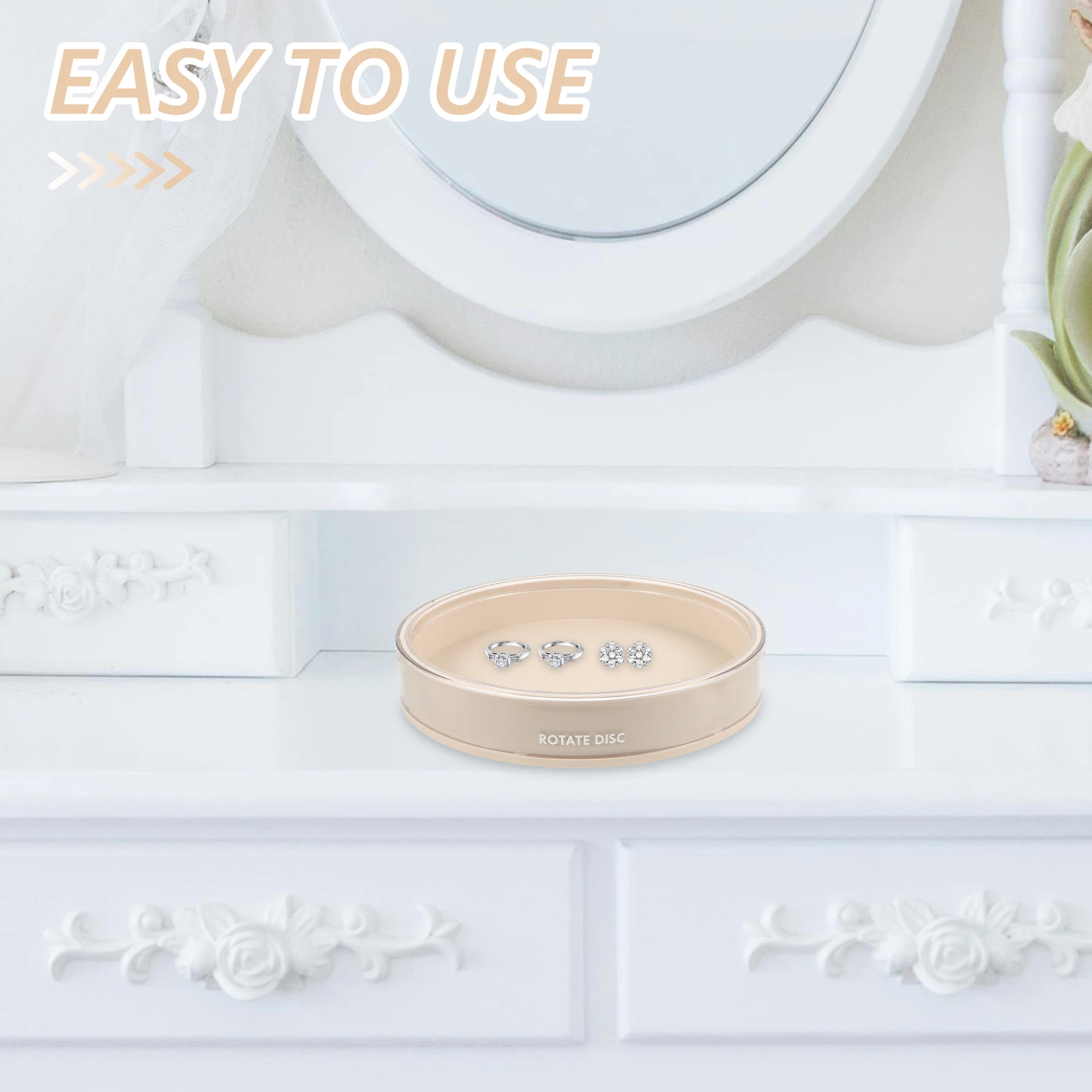 

Rotating Jewelry St 360 Degree Turntable Small Beige Spice Jar Holder Kitchen Supplies Round Makeup Tray Non Slip Bottom Large
