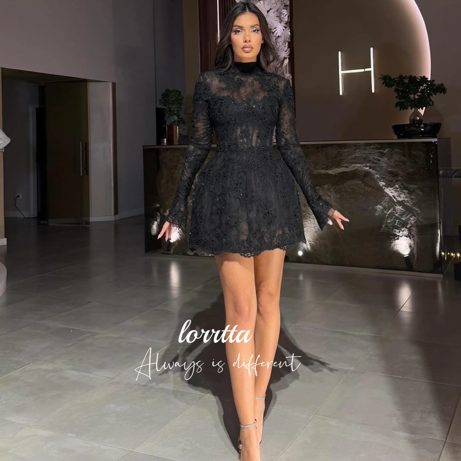 فستان Loretta مخصص للحفلات فساتين طويلة بأكمام قصيرة وتنورة دانتيل رداء دي كوكتيل أنيق فساتين الحفلات