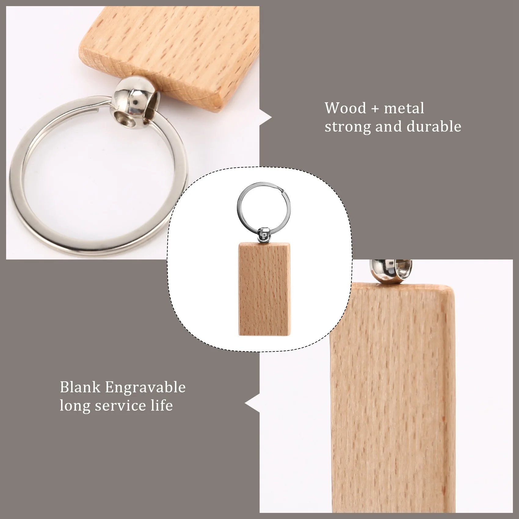 

ABWP-40Pcs Blank Rectangle Wooden Key Chain Diy Wood Keychains Key Tags Can Engrave Diy Gifts