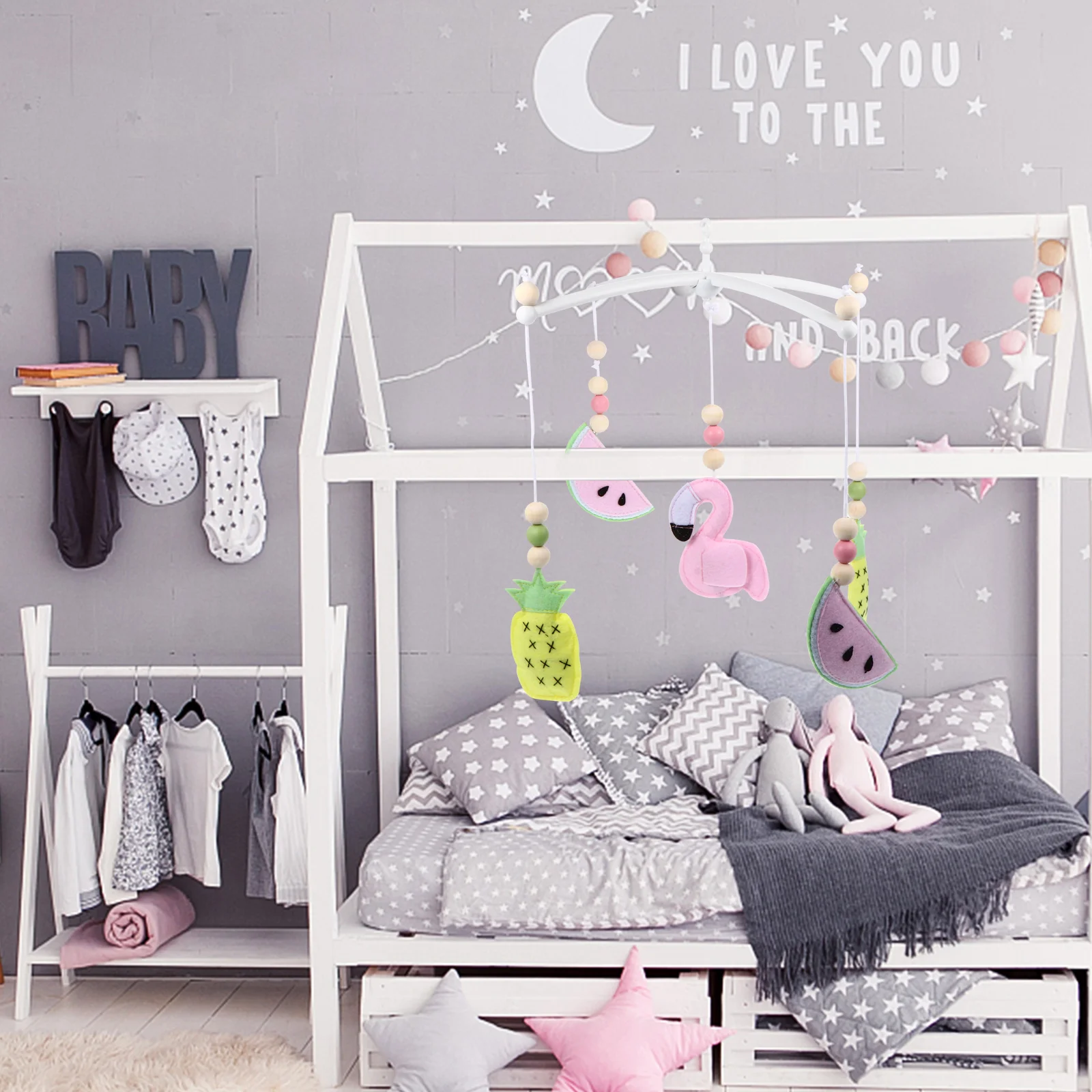Carillon de berceau pour bébé, décoration en feutre pour la chambre des nouveau-nés, ornement de plafond pour la chambre des enfants, mobile suspendu pour poussette, accessoire
