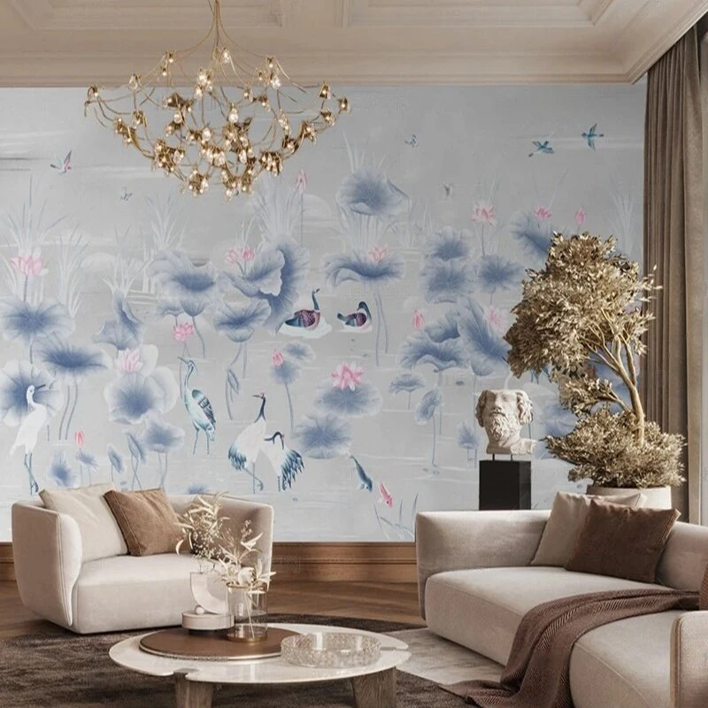 

Простой и креативный светло-голубой цветочный свежий дизайн, роскошное украшение для дома, фон для спальни, стены