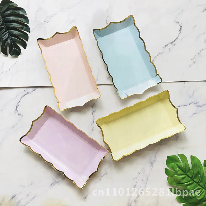 Disposable Rectangular Paper Plate 9-inch Multi-Color Assorted Pack for Parties Fruit Cakes Barbecue Picnic - Dinnerware