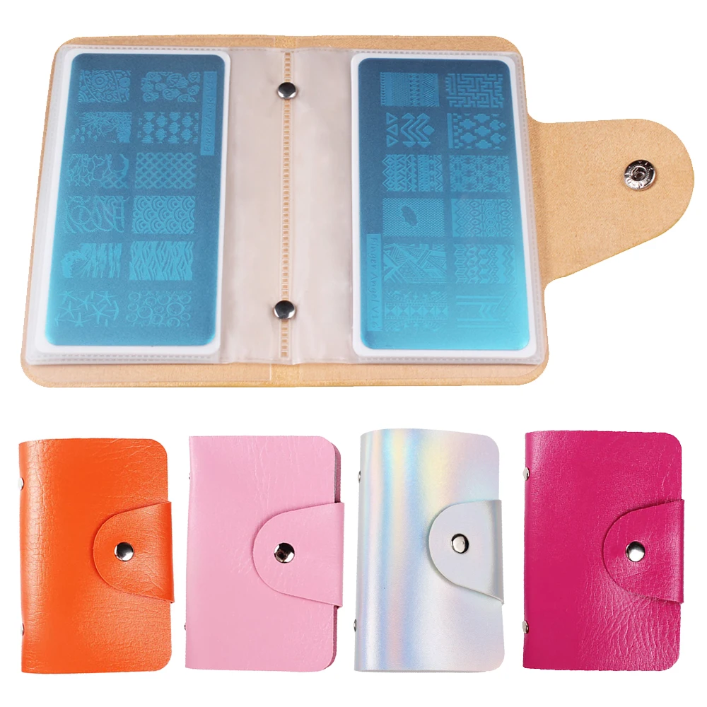 20slot 12 colori arancione Nail Stamping Plate Holder Nail Stamp Template Holder Album Storage Bag 6cm * 12cm Stencil Case Organizer