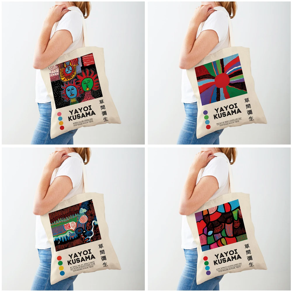 Japanese Yayoi Kusama Print Shopper Bag Weird Mother-in-law Wave Abstract Painting Casual Handbag Fashion Women Shopping Bags