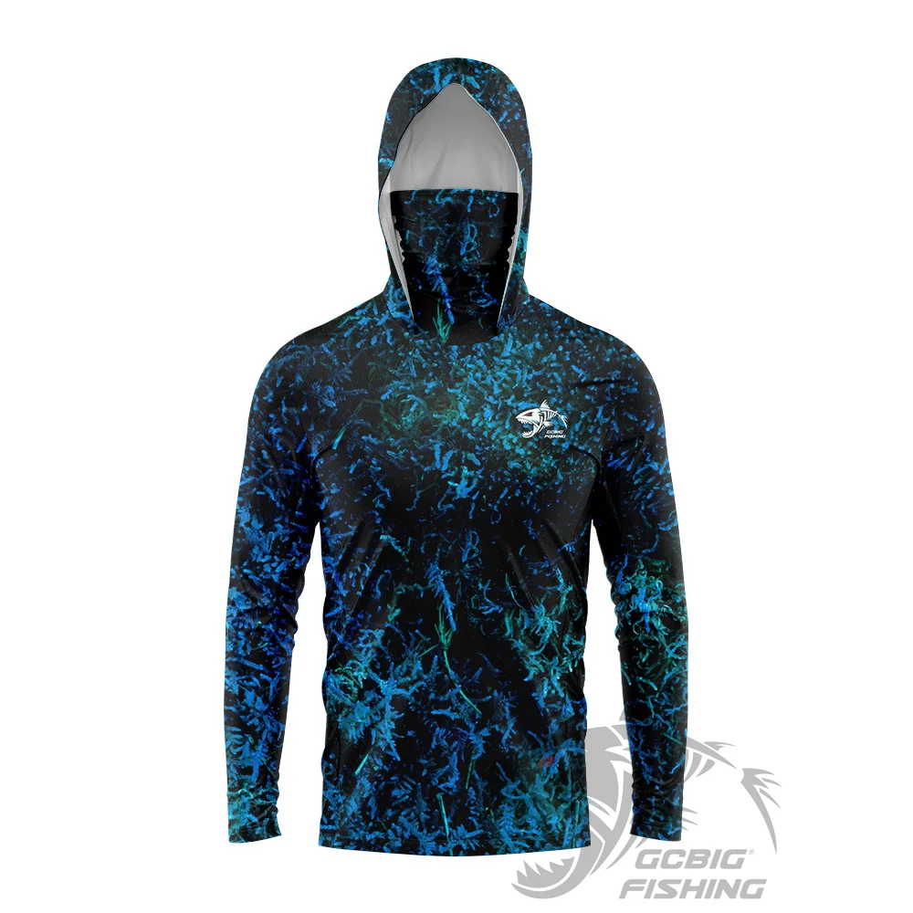 Huk Herren Outdoor Langarm-Angelhemd UV-Schutz Kapuzen-Sonnenschutz Atmungsaktive Anti-Mücken Trockene Dünne Kleidung