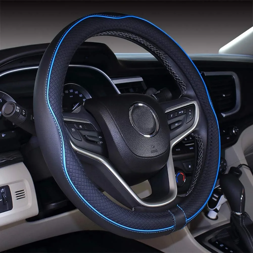 Sntorr Car Steering Wheel Cover, Anti-Slip, Safety, Soft, Breathable, Heavy Duty, Thick, Full Surround, Sports Style (heilanhebi