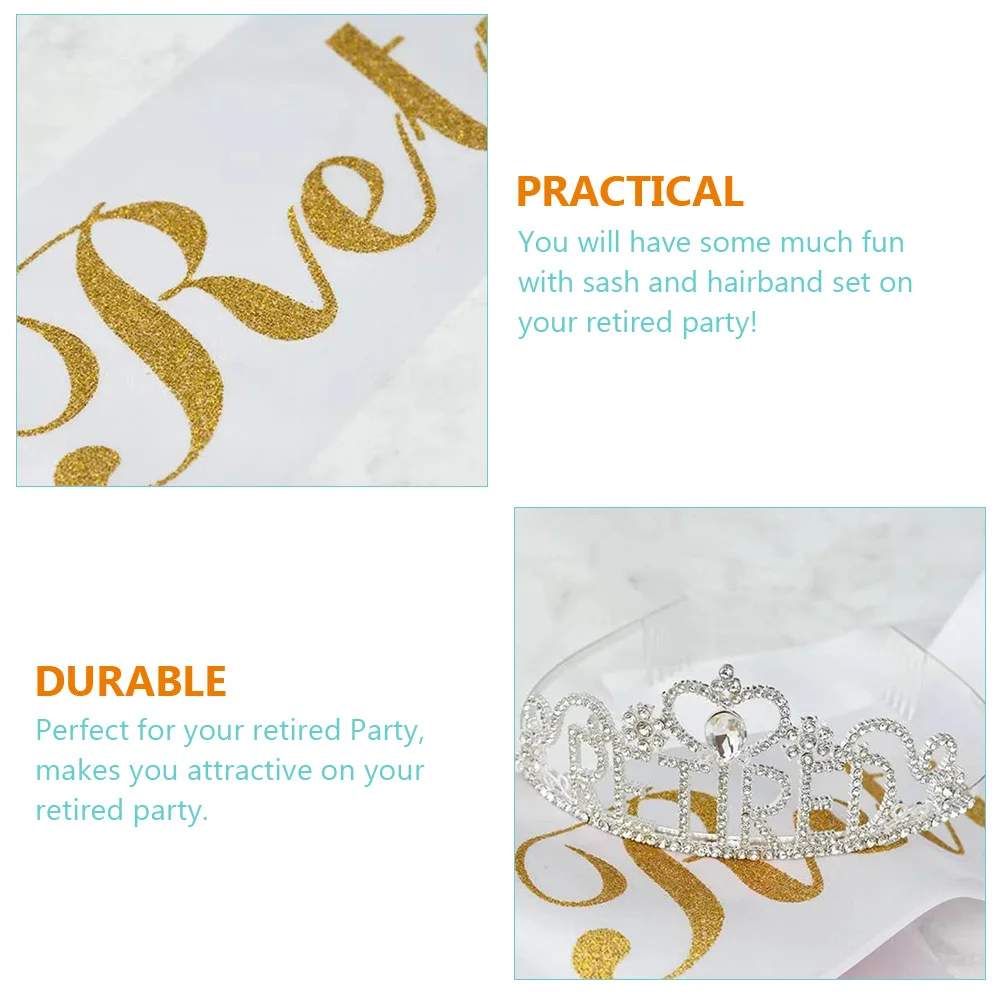 

1 Set Headband Sparkling Rhinestones Crown Sash For Women Retired Celebration Decor Accessory Party Hats