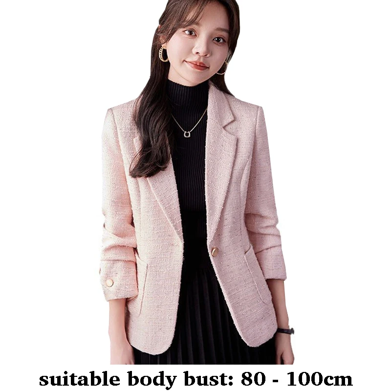

High quality slim woolen blazer for women notched collar jacket one button autumn winter elegant office clothes white pink black