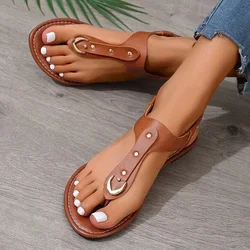 Thong Sandals for Women 2024 Summer Simple Fashionable Flats Outdoor Beach Shoes Casual Ladies Rome Sandals Sandalias De Mujer