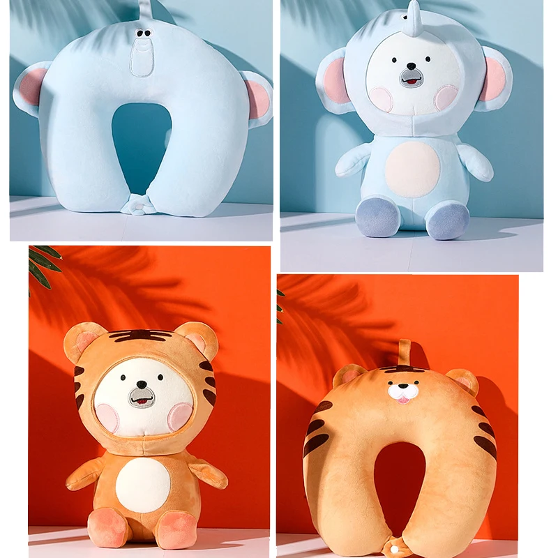 Factory Wholesale Transformable Cartoon Particle Stuffed Doll 2-in-1 Dual-Purpose U-Shaped Pillow