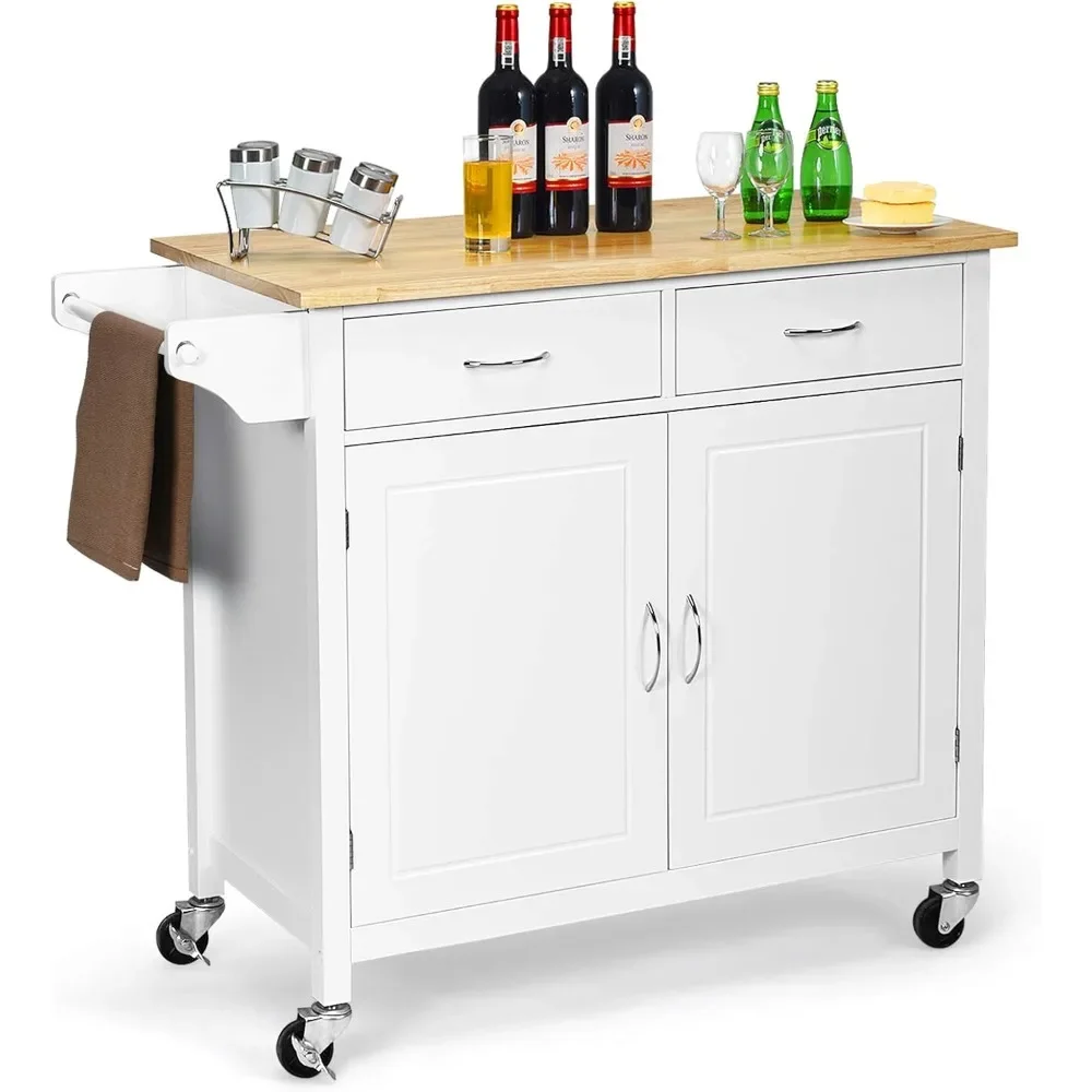 Portable Kitchen Island Cart with Storage and Drawers, Rolling Storage Cabinet Trolley Cart with Lockable Wheels, Home