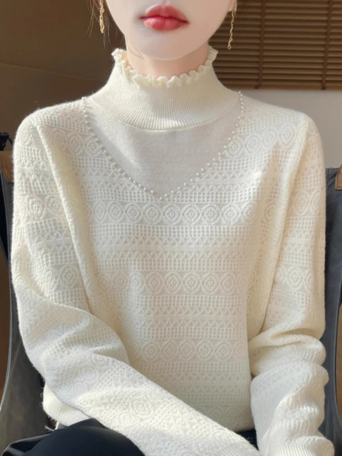 Herbst Winter Thiened f Damen Strickpullover mit hohem Kragen Faionable ell Design Warm Bequem Langes Sve Top