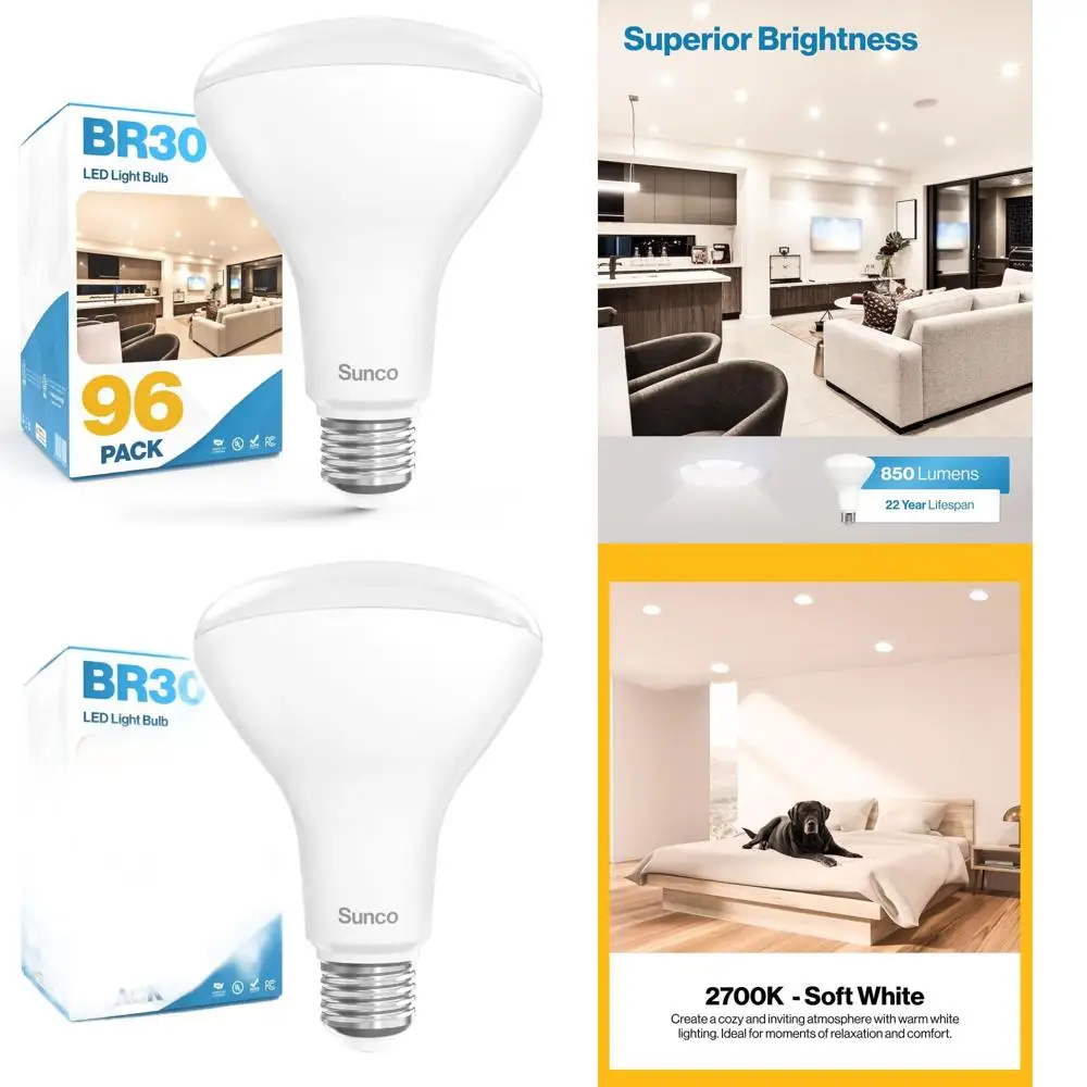 

Набор из 96 светодиодных ламп BR30 для встраиваемых светильников, 850 люмен, 11 Вт, 4000K, холодный белый свет, с регулировкой яркости, цоколь E26, подходят для дома, кухни, спальни