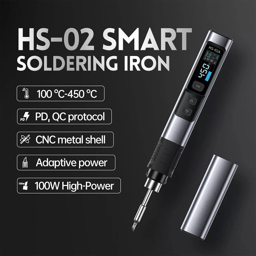 

FNIRSIs HS-02 Adjustable Temperature Soldering Iron DC 20V 100-450℃ Welding Solder Rework Station PD 100W Portable Repair Tool