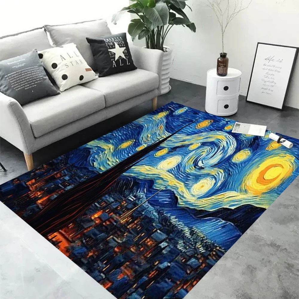 Van Gogh Sunflowers Carpet Artistic Floral Design Impressionist Style Area Rug for Living Room Decor
