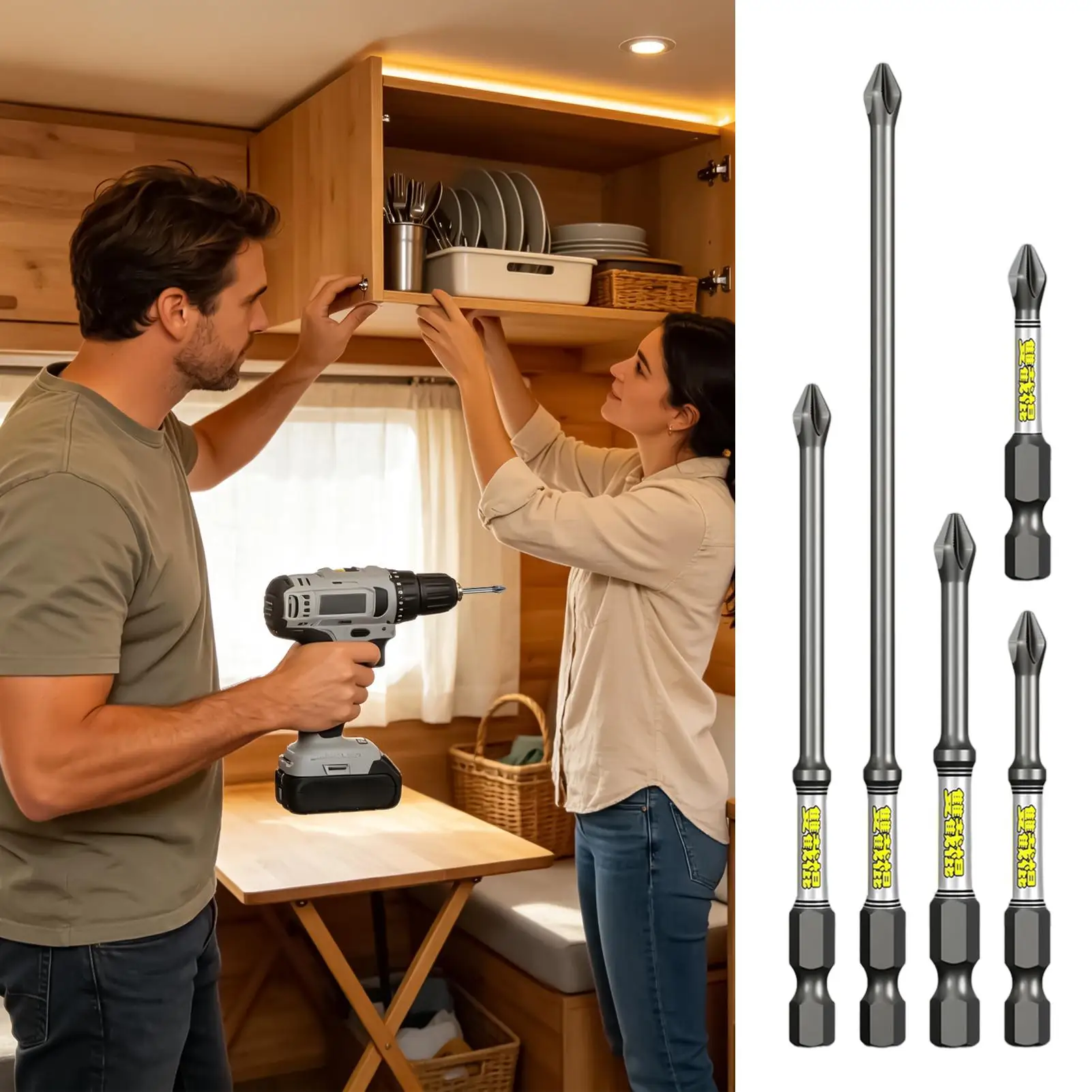 Drill Driver Bit Set 5-Piece Heavy Duty Rustproof Drill Bit Combination Tool Set For Home Workshop Garage Job Site Woodworking