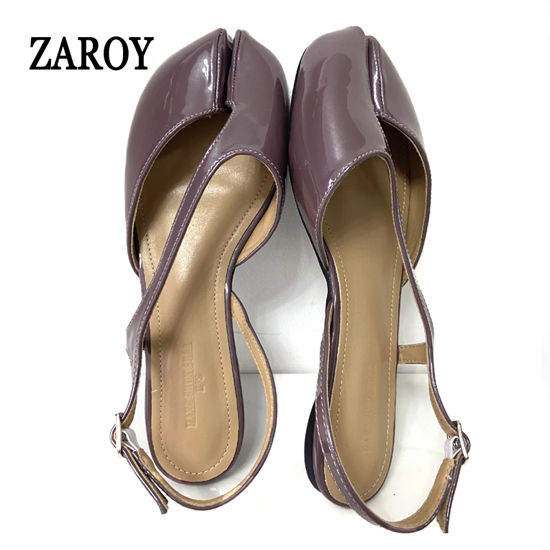 

ZAROY Brand Designer Tabi Shoes Split Toe Women Ballet Flats Sandals Patent Leather Loafers Slingback Mary Janes Luxury Sandalia