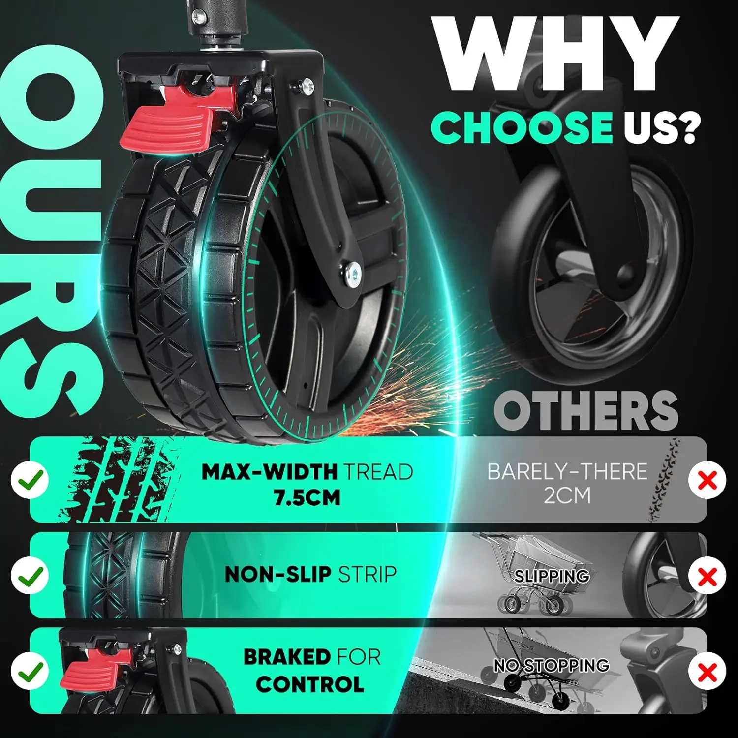 عربة عربة قابلة للطي سعة 220 لترًا مع عجلات لجميع التضاريس، شديدة التحمل وقابلة للطي للتخييم على الشاطئ والحديقة الرياضية #4