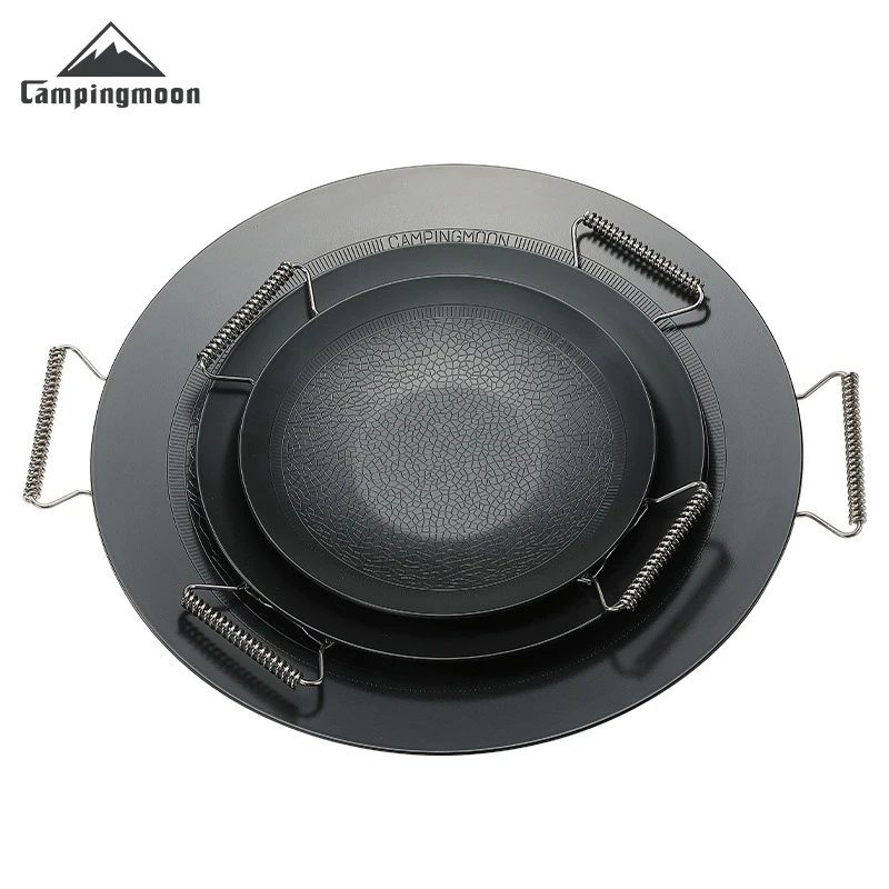 Campingmoon GRW-27F/GRW-33F Outdoor Camping Cookware Set Non-Stick Fry Pans BBQ Grill Plate Griddle Cooking Pot Steel Utensil
