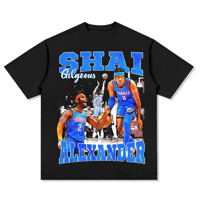 Camiseta de algodón con estampado de estrella de baloncesto OKC Thunder NO.2 SGA Alexander, camisetas para hombre, camisetas de manga corta de gran tamaño de alta calidad