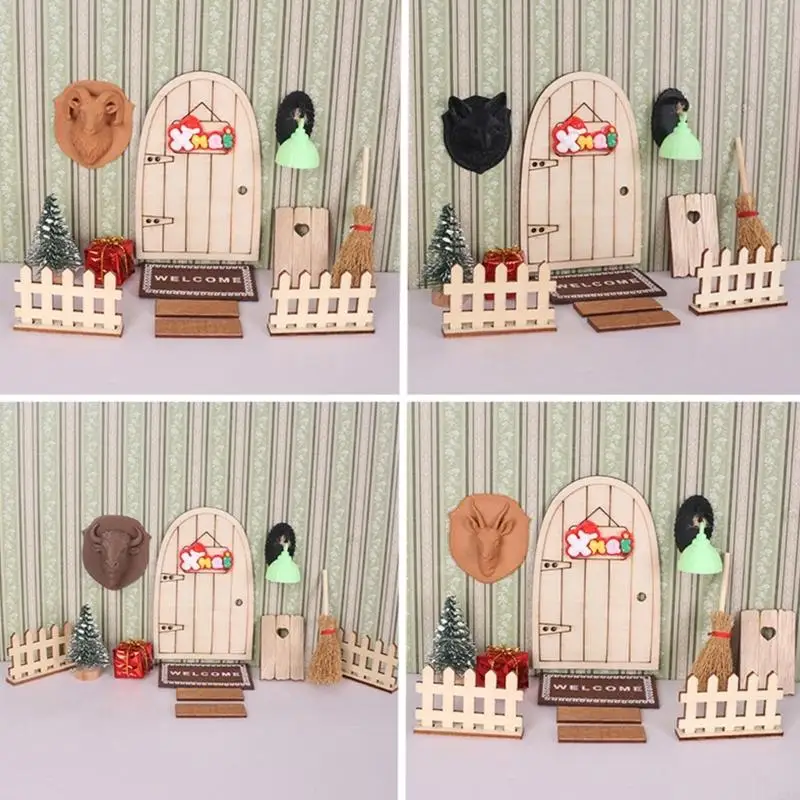 

Christmas Scene Dollhouses Accessories With Miniature Gnomes And Elf Door Decors Holiday Gift A2UB
