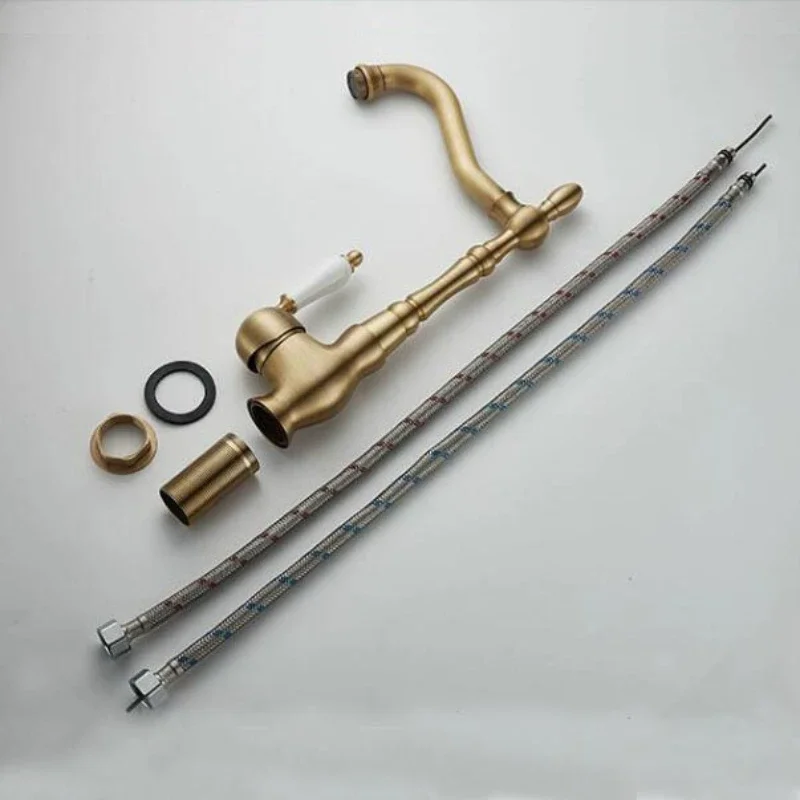 Antique Cold And Hot Kitchen Faucet Household  Brass Washbasin Bathroom Rotatable Vintage faucet BF0426